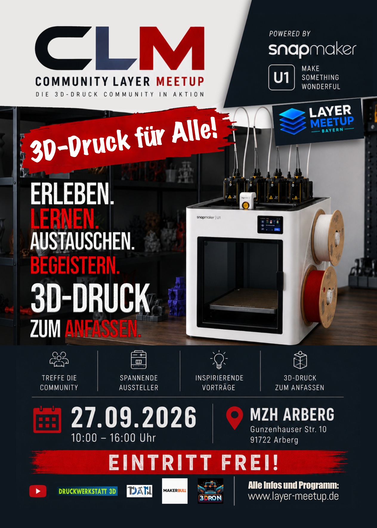 Flyer zum Layer Meetup - 3D-Druck live erleben